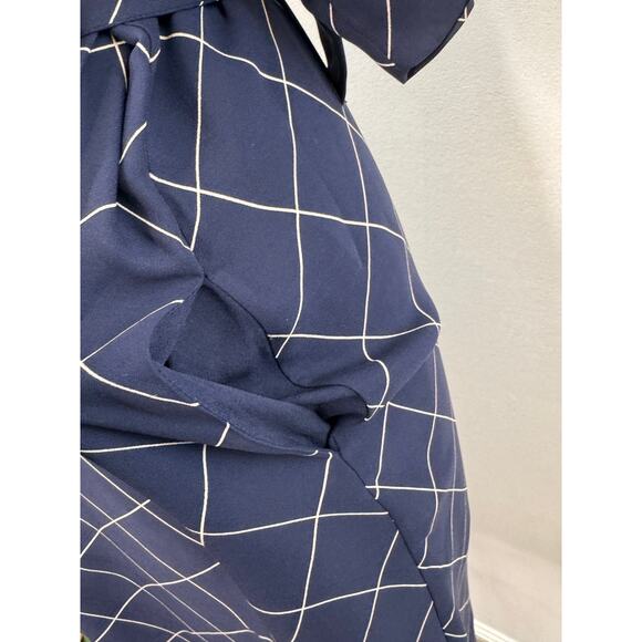3.1 Phillip Lim Navy Grid Mini Dress Silk Windowpane Check Dolman Sleeve Size 6 - Picture 7 of 9